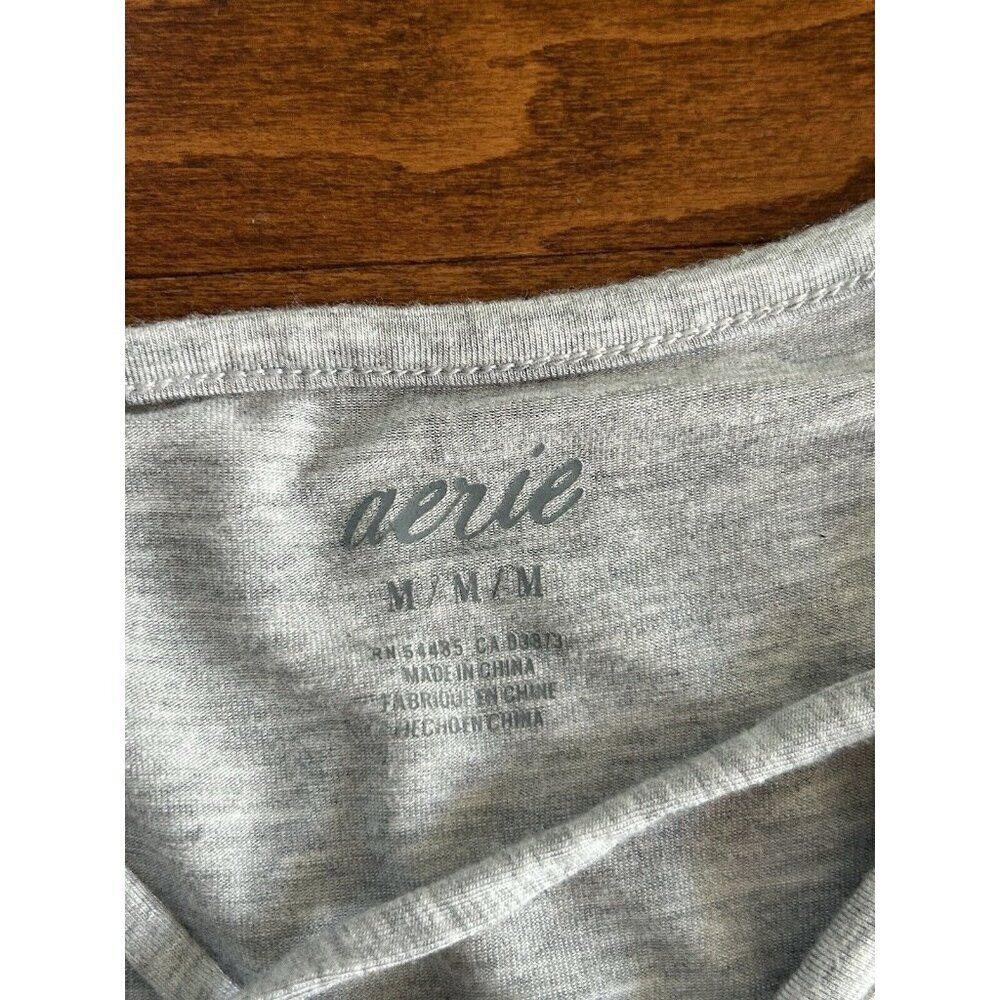 Aerie Womens Soft Stretch Size M Heathered Gray Flutter‎ Sleeve Bodysuit Ruffles - Picture 3 of 8